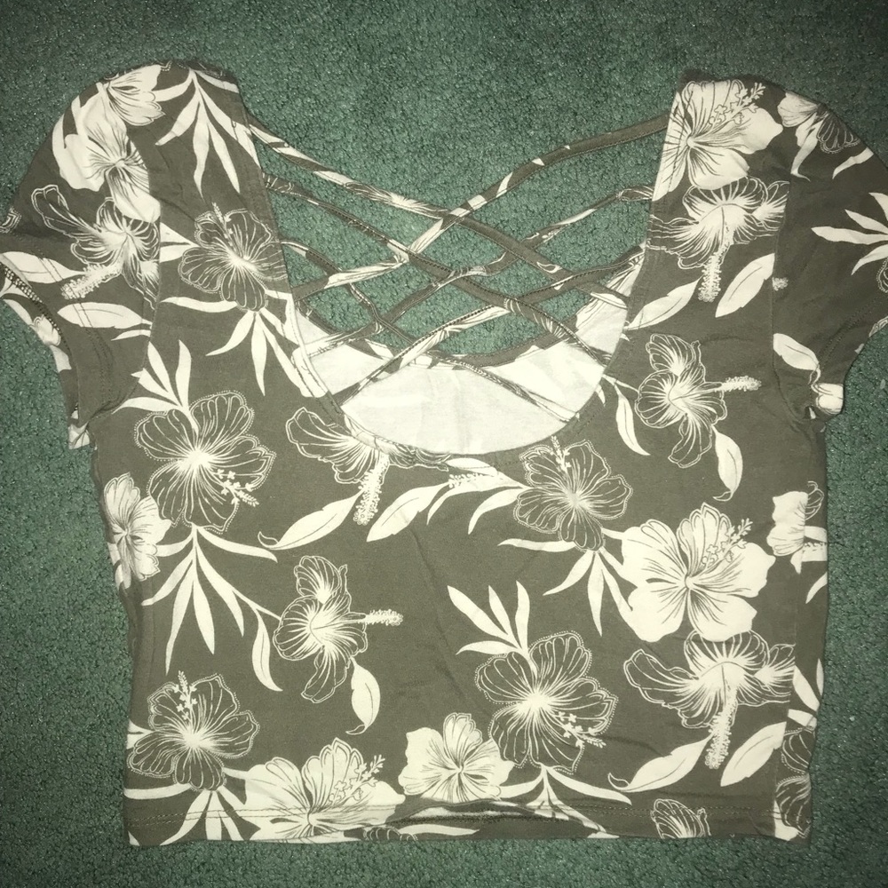 Women’s floral print crop top with criss cross back